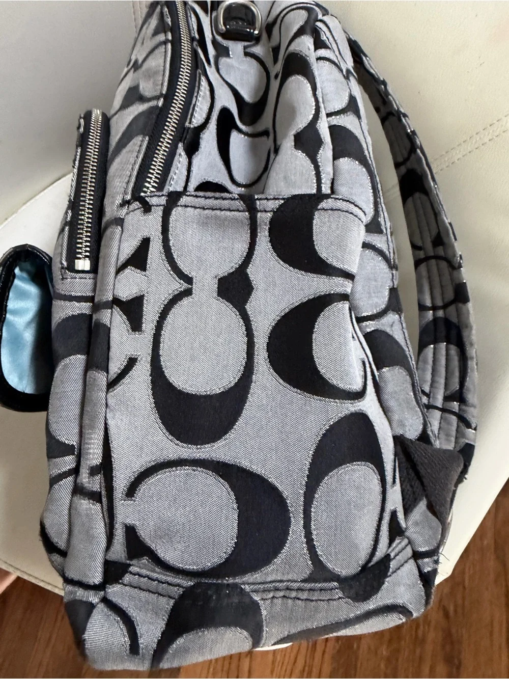 Coach Gray and Black Signature Canvas Mini Backpack